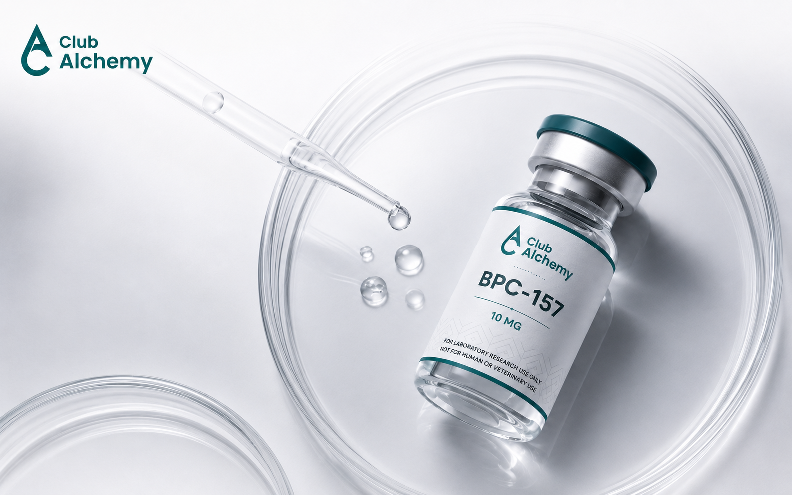 BPC-157 10 MG research vial with Club Alchemy label